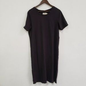 Pact Womens Organic Cotton Midi T-Shirt Dress Size L Round Neck Black Pullover